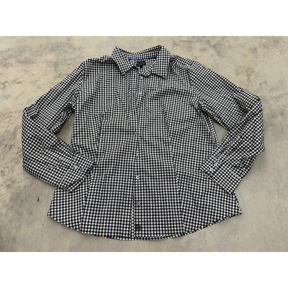 Talbots Top Womens 16 Black White Gingham Check Wrinkle-Resistant Classic Shirt